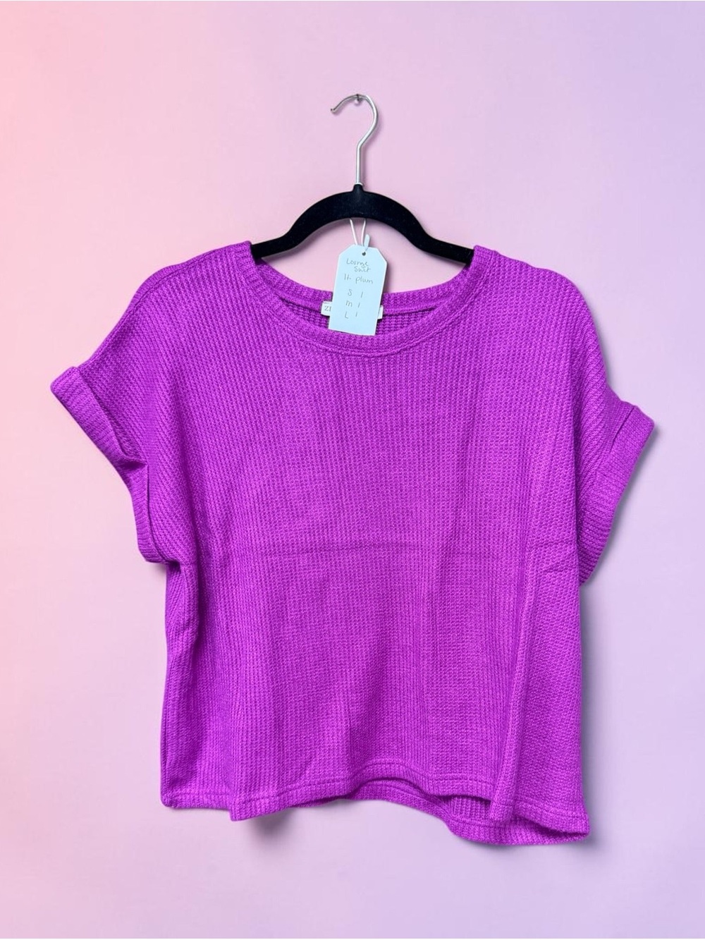Women's Short Sleeve Waffle Knit Top and Pants Set- Vibrant Purple